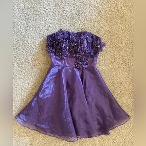 Juniors Purple Floral Strapless Dress